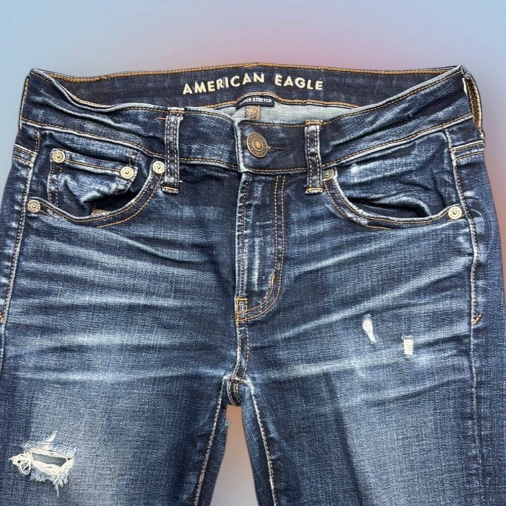 American Eagle Outfitters Women's 2 Distressed JEGGING Blue Jeans